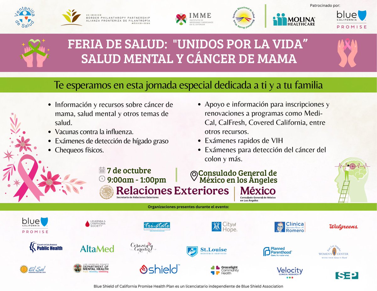 stlrsvcs's tweet image. 🌸💚 Feria de Salud: Unidos por la Vida 💚🌸

This Tue, Oct 7 (9am–1pm), StLRS will be at the Consulado de México en LA for a Health Fair on mental health &amp;amp; breast cancer prevention. 🩺✨

#StLRS #ServiceWithLove #HealthFair #SaludMental #CancerDeMama