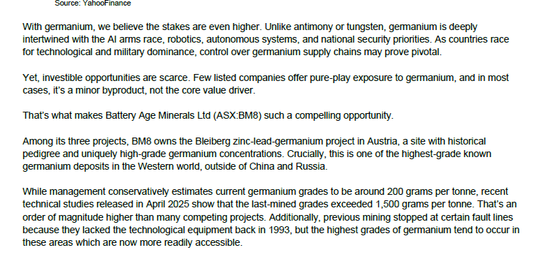 MrShare_expert's tweet image. #BM8 #AI #defense #telecom #cleanenergy

🌋#BREAKING 🌋

🚨"Fawkes Capital Managment" all over #BM8 for their #germanium🚨

#Germanium, the next bottleneck in AI and datacentre development in the West &amp;amp; becoming
increasingly central to the race for global #technological #AI