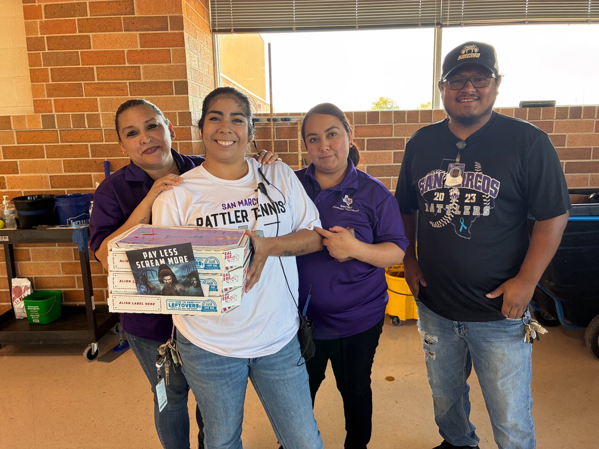 SMHS_SMCISD's tweet photo. Today is National Custodian Day & weβre shouting out our amazing custodians at SMHS! Your hard work keeps our school clean, safe & welcoming. Thank you for all you doβyou are true Rattlers!
#RattlerPride #CustodianDay #TeamWork https://t.co/k8R3nEmJ5t