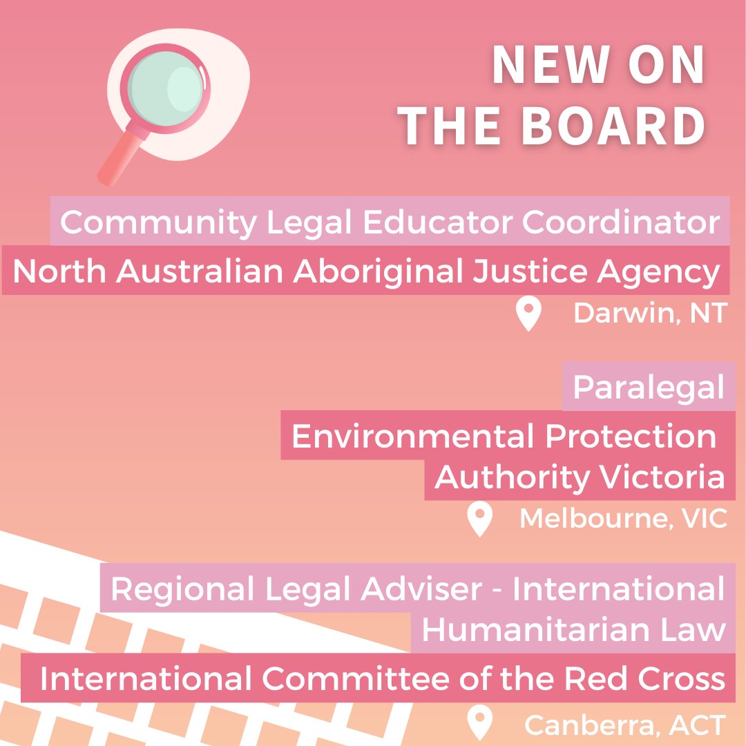 SJOpps's tweet photo. Check out some of the exciting new opportunities featured on our jobs board this week👇

📑@NAAJA_NT, Darwin, NT
🌱@VicGovEPA, Melbourne, VIC 
🤝 @ICRC, Canberra, ACT

🔗More: https://t.co/tOLLmiPGlz 

#Jobs #legal #volunteers https://t.co/cDAne1wWVB