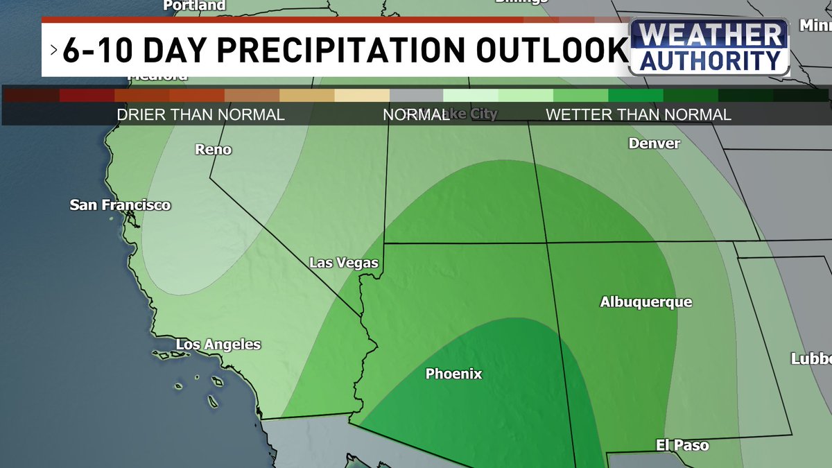 BillBellis's tweet image. 6 to 10 day outlook is &quot;wetter than normal&quot; for much of  the desert southwest as tropical activity ramps up in the eastern Pacific. Uncertainties remain high, so stay tuned! @News3LV @NWSVegas #WeatherAuthority #Vegas #Vegasweather #nvwx