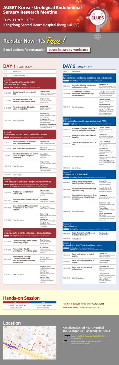 🚨 AUSET Korea - Urological Endoluminal Surgery Research Meeting
📅 Nov 8–9, 2025

Focused on endourologic innovation, engineering advances, and industry collaboration 

🔗 Free registration: auset@auset.by-works.net

#FANS #AUSET #RIRS #PCNL
