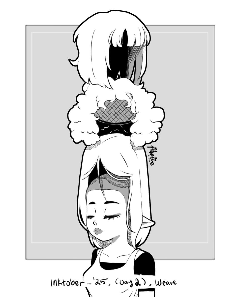 I'm  all caught up! Inktober Day 2 "weave" I immediately thought of wigs.  Idk what the symbolism means I've been drawing all day and my brain is  mush😅

#inktober2025