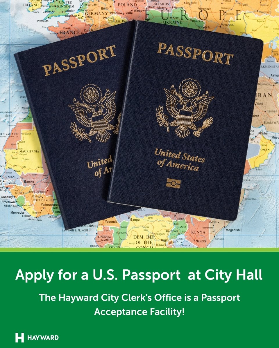 Ready for your next adventure? You can apply for your passport at Hayward City Hall! 

Learn more about what you need and book your appointment online here: bit.ly/3ZUiyFG