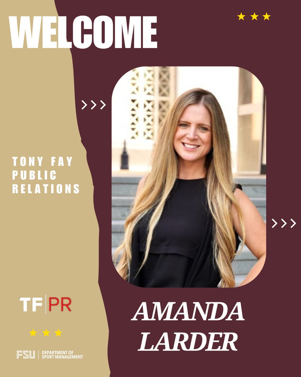 📣 We’re excited to welcome Amanda Larder, COO and president of Sports and Entertainment at Tony Fay PR, as a speaker at the 2025 Sport Management Conference!

#FSUSPM #FSUSPMCONF25