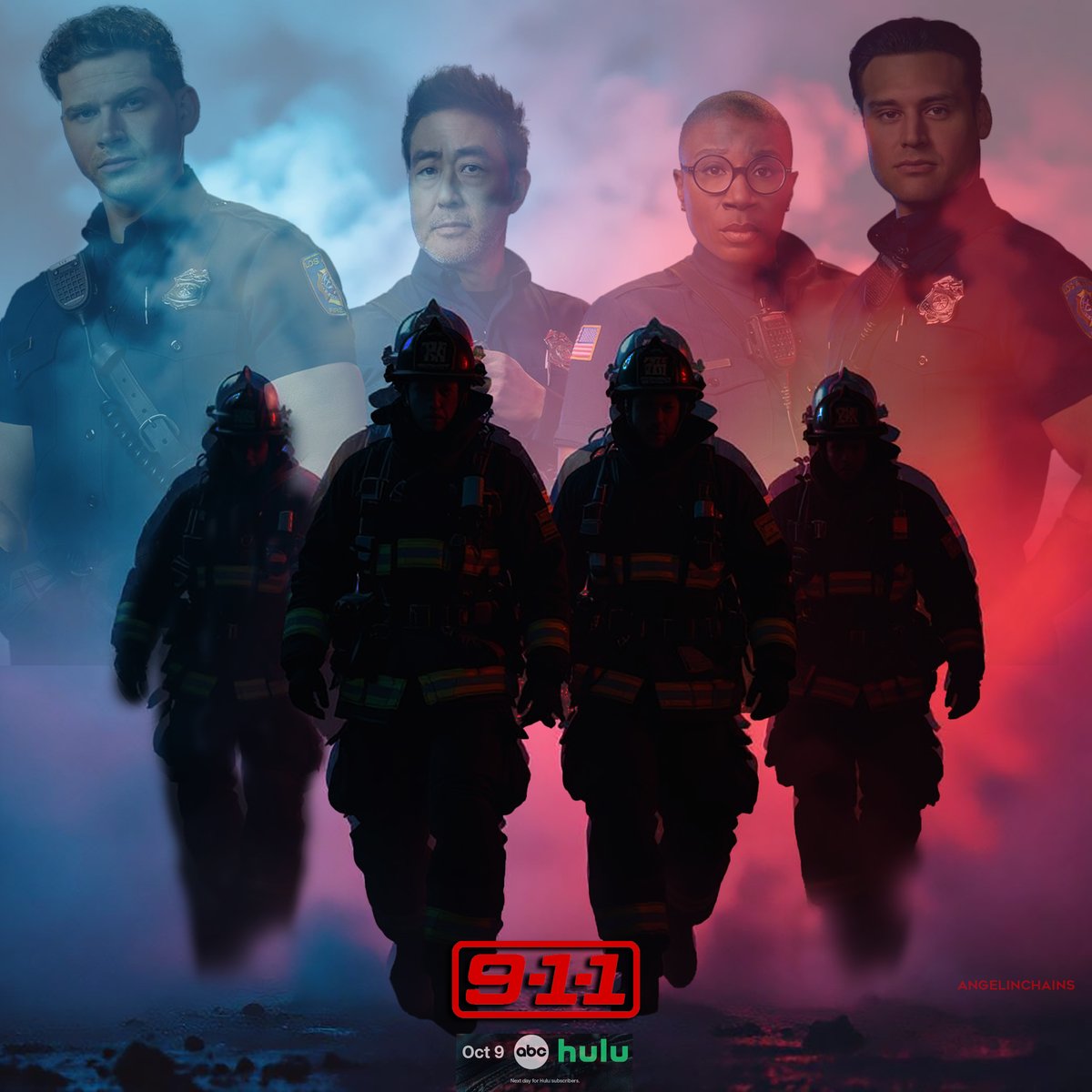 SPNEurope's tweet photo. 9-1-1 Season 9 - #oliverstark #evanbuckley #kennethchoi #howiehan #aishahinds #henwilson #ryanguzman #eddiediaz #911onABC https://t.co/Pz1yhmBpba