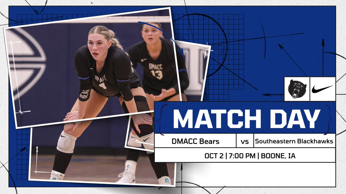The DMACC Volleyball returns home to do battle with Southeastern. #bearnation

🆚= Southeastern
⏰= 7:00 pm
📍= Boone, IA
📺= bit.ly/3vGzJQd