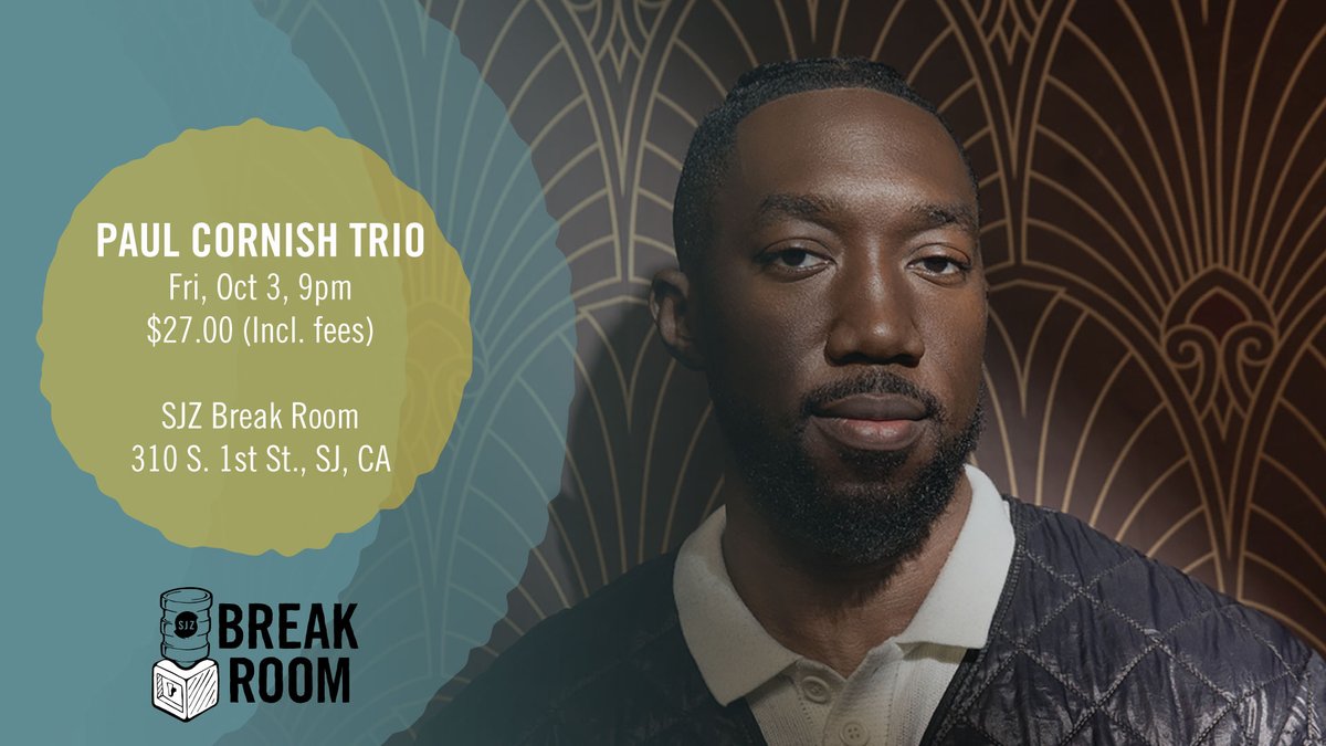 Paul Cornish Trio delivers cuts from Cornish's debut album You're Exaggerating! tomorrow night at the SJZ Break Room. Please note: to accommodate the 9pm downbeat, our S. 1st Friday programming begins at 4:30pm and ends at 7:45pm.
sanjosejazz.org/tickets