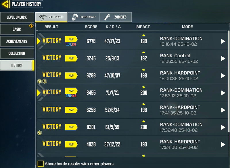 Axrith's tweet photo. Reply to this tweet with a screenshot of your match history after rank reset NO CHEATING

I'll go first:

#CODMobile #CODMobile_Partner #ad https://t.co/erhQO21y6c