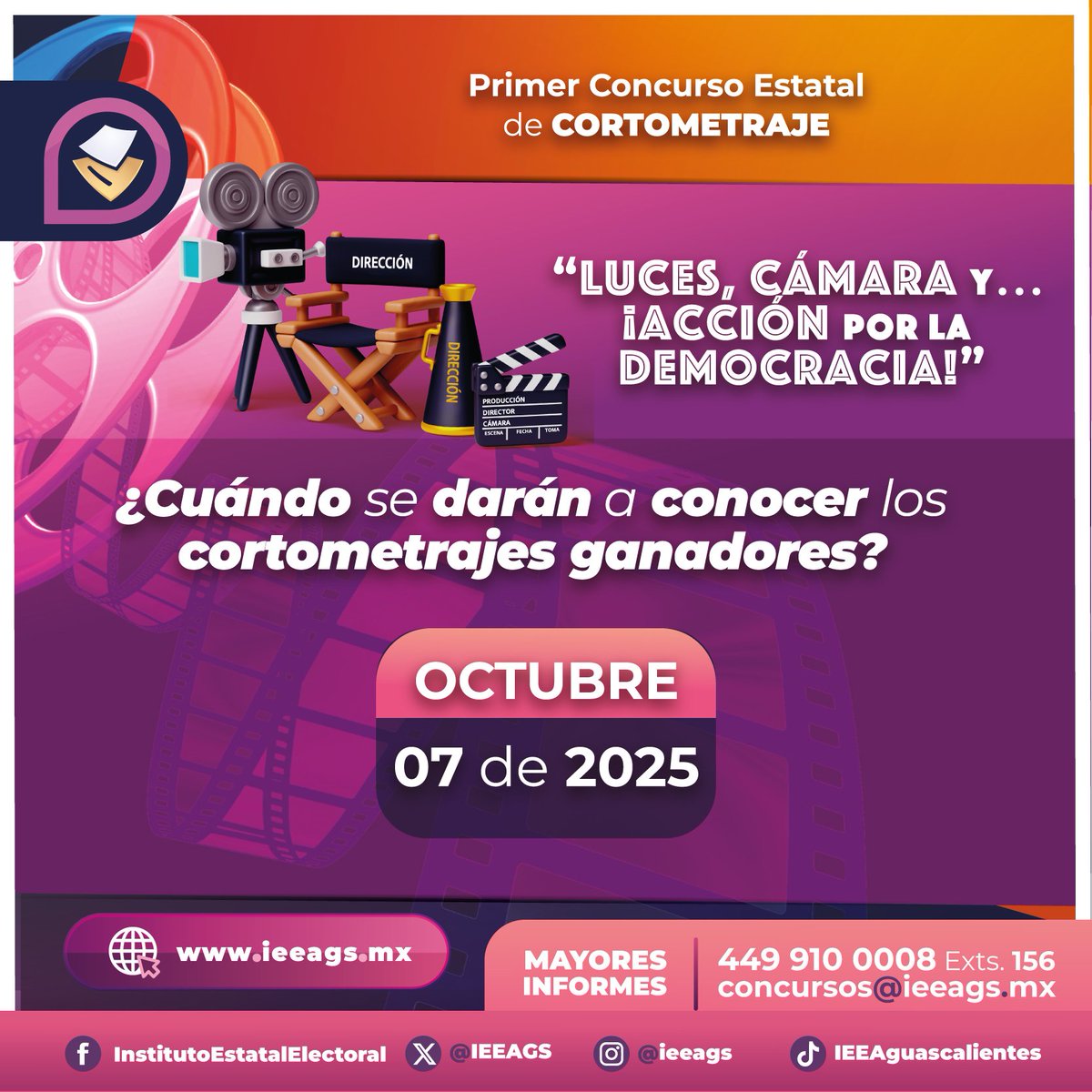 El próximo 07 de octubre conoceremos a los tres proyectos finalistas de nuestro Primer Concurso Estatal de Cortometraje.

#ConstrucciónCiudadana🙋🏻‍♀️🙋🏽‍♂️