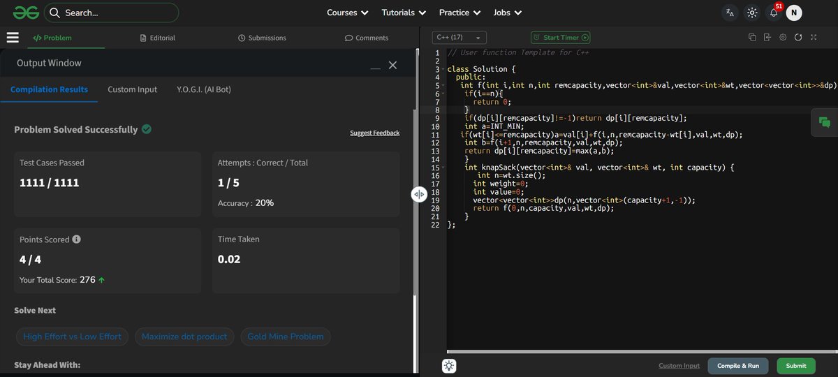 roger5364's tweet image. 📅 2 October 2025
🧩 Solved:

• Coin Change 2 (DP – count of combinations, O(n·target))
• Unbounded Knapsack (DP – O(n·W))
#DSA #DP #LeetCode #ProblemSolving #CodingJourney