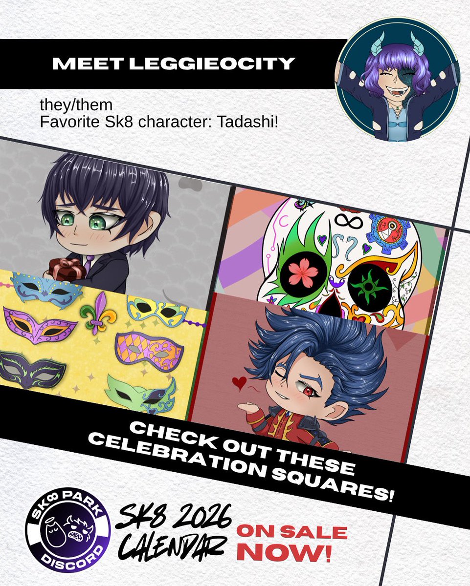 sk8parkdiscord's tweet photo. Let’s meet one of the many artists behind the celebration squares on the SK8 the Infinity fan calendar! 💙

Sneak that peek 👀 Isn’t Leggieocity’s art so cute? 😍 Preorder the calendar now! #SK8THEINFINITY 

https://t.co/mME6KFmetJ https://t.co/LRIQaCgTG9