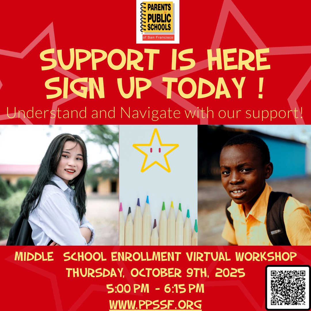 ppssf's tweet image. 📢 Navigating middle school enrollment got you stressed? 🤯 Join our FREE virtual workshop 
October 9th at 5 PM for insider tips! 
🗓️ Register today and get ready to ACE the process! bit.ly/ppssf-middle-s…
#MiddleSchool #Enrollment #SanFrancisco #Education