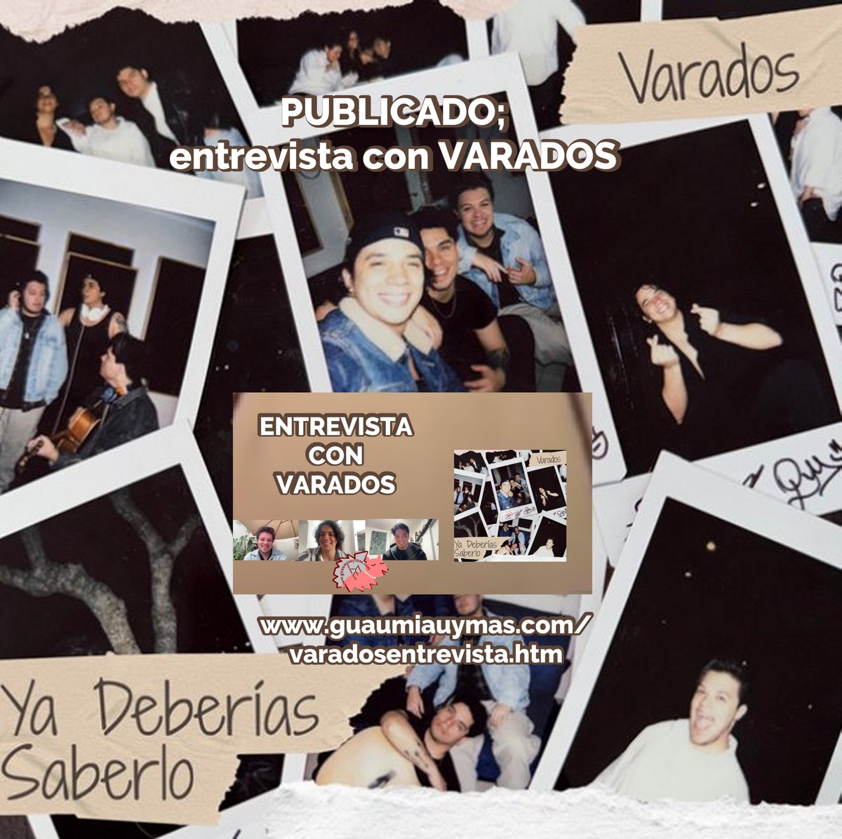 Entrevista con <a href="/varadosmusic/">VARADOS</a> sobre "Ya Deberías Saberlo" , el disco publicado "Para un Corazón Roto" y el nuevo disco, el actuar en el Festival "Amor Bajo las Estrellas" (conocieron a <a href="/Calidandee/">Cali Y El Dandee</a> <a href="/AlexUbagoficial/">Alex Ubago Oficial</a> <a href="/LlosaSebastian/">Sebastian Llosa</a> #MDO ) , fans y más guaumiauymas.com/varadosentrevi…