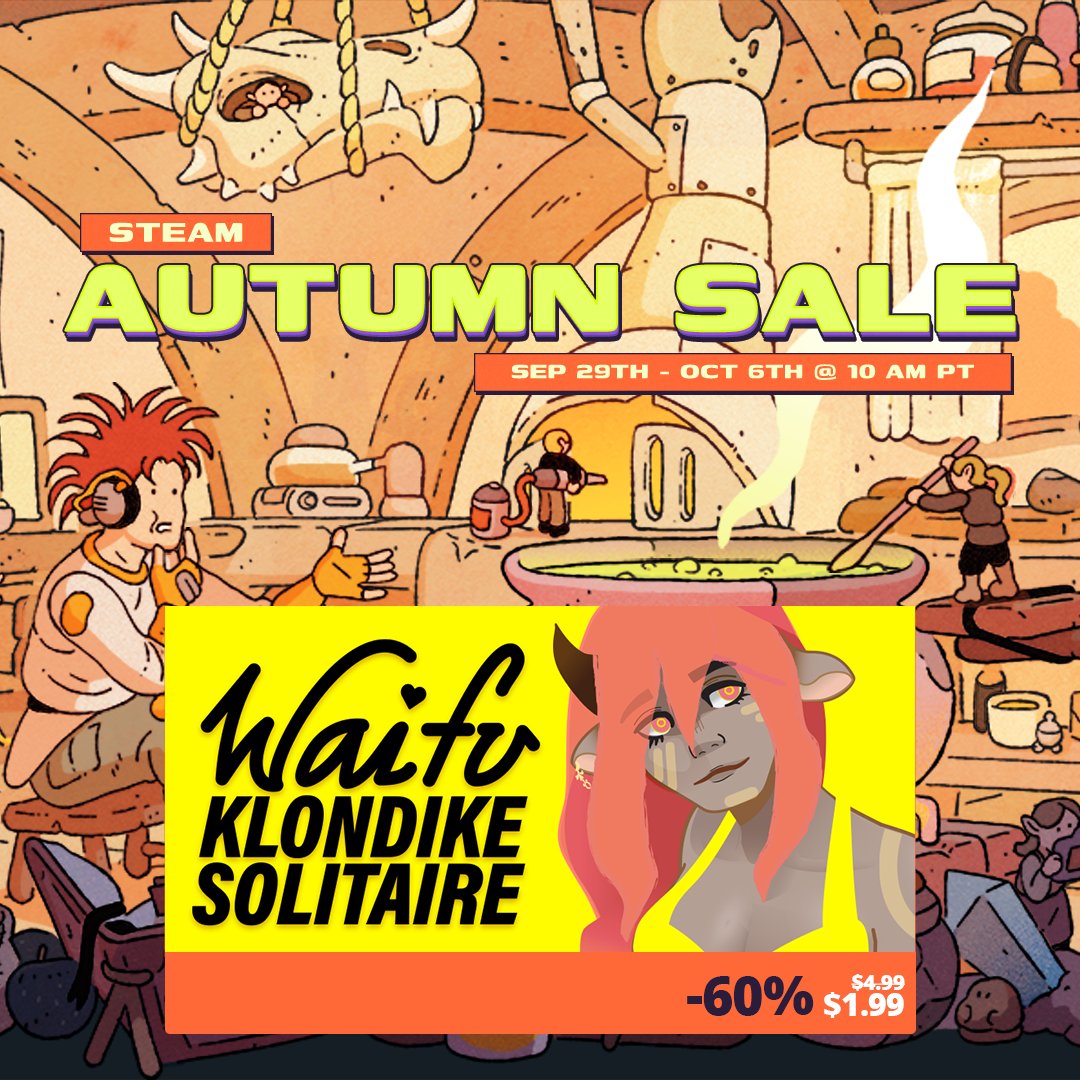 ZOMGclan's tweet photo. oh yeah.. there's a Autumn Sale happenin on Steam rn. Snatch WKS for a hefty discount: https://t.co/CHlVqVR15w #steamsale #eroge #solitaire https://t.co/QDh8rUf8aC