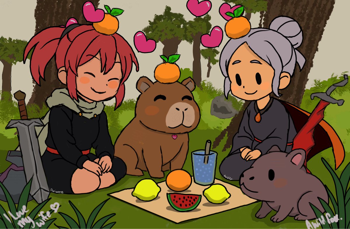 Fawksy__'s tweet image. Day 2 for the ongoing #osrs art comp for October, with today’s prompt being “friend” who better a friend than a wife, I love you Mrs, always 🤭#Scapetober