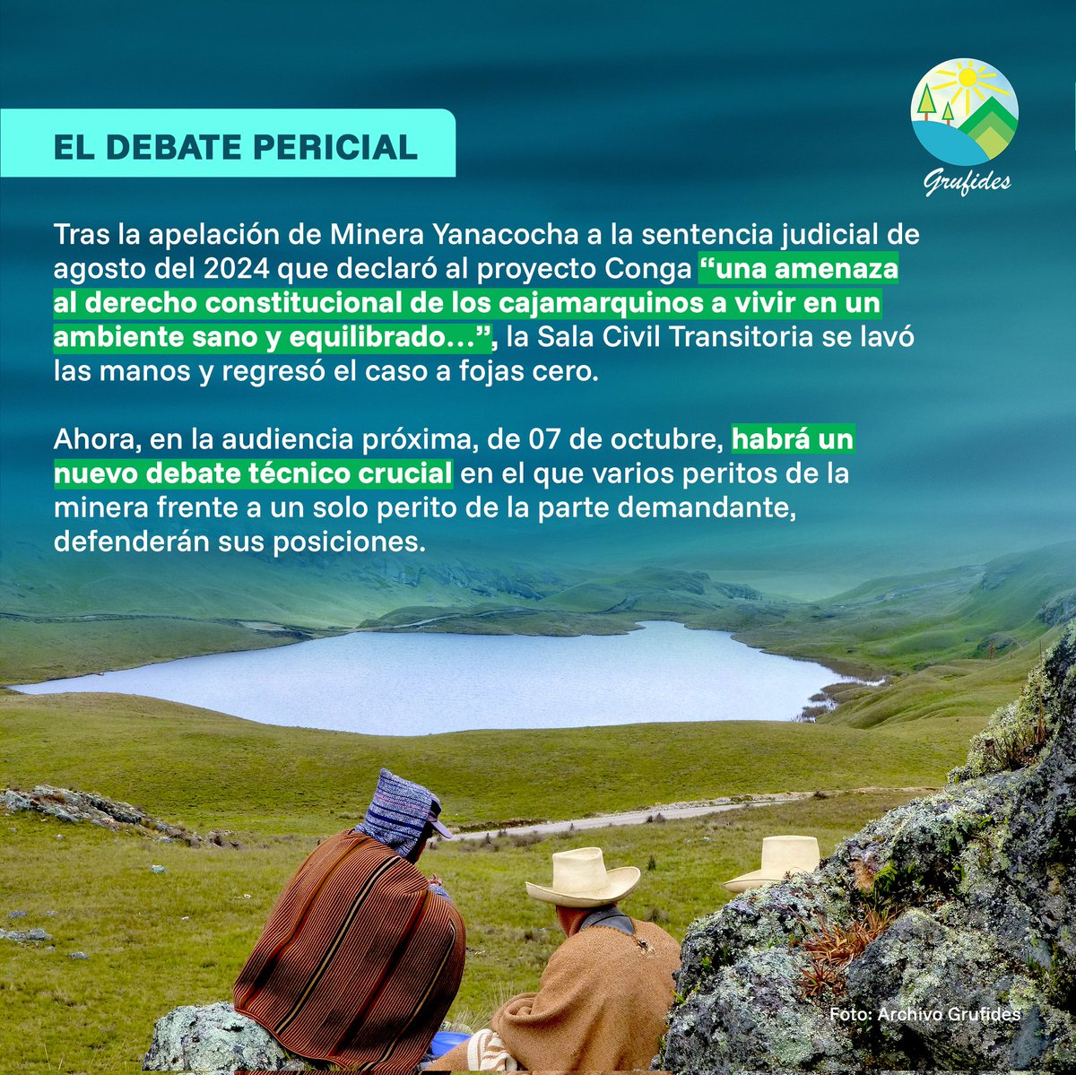 grufides's tweet photo. 🚨#Alerta 

¡Conga vuelve a juicio!

El próximo martes 07 de octubre se desarrollará una nueva audiencia judicial por la demanda de amparo interpuesta en el año 2012, contra el proyecto minero Conga. https://t.co/OtC4MIgntg