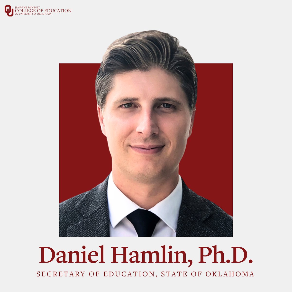 University of Oklahoma College of Education (@oueducation) on Twitter photo NEWS: We're thrilled to share that Governor Kevin Stitt has appointed Associate Professor Daniel Hamlin as his new Secretary of Education.
Learn more: link.ou.edu/3W73rYp NEWS: We're thrilled to share that Governor Kevin Stitt has appointed Associate Professor Daniel Hamlin as his new Secretary of Education.
Learn more: link.ou.edu/3W73rYp