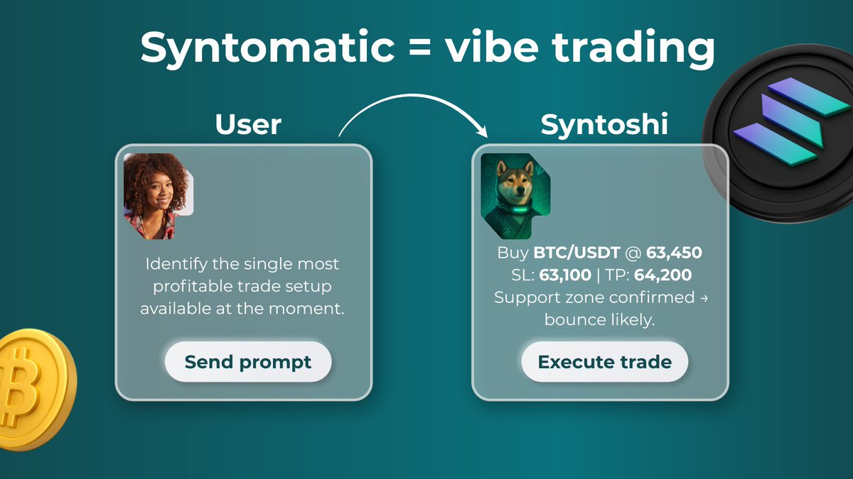 Trading with Syntomatic.com isn’t number crunching.

It’s vibe coding the market
prompt the AI → get a ready-to-execute trade.

🐕⚡📈

$SYNT <a href="/syntoshidog/">Syntoshi</a> #Syntoshi2049 <a href="/synternet_com/">Synternet</a>
