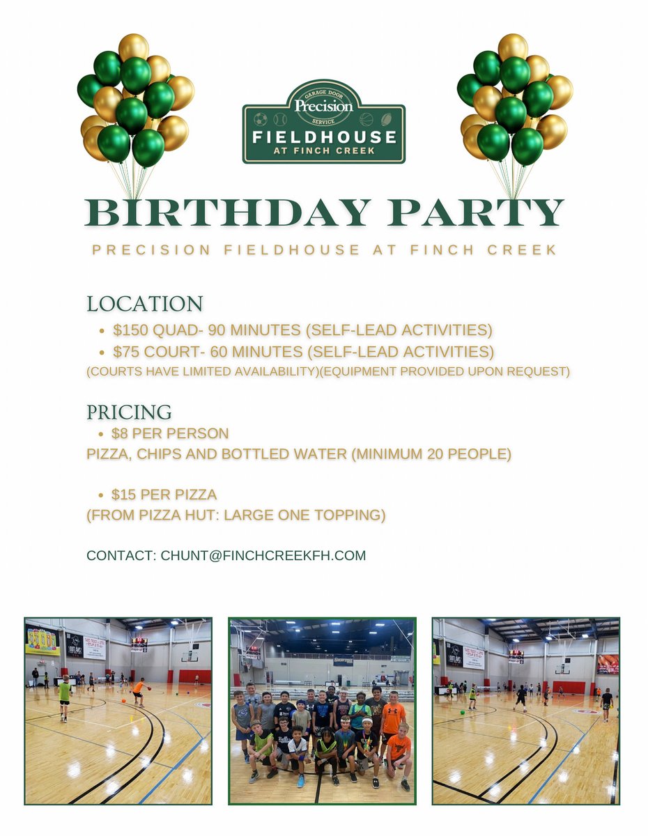 Book your birthday party with us today! 
Email: chunt@finchcreekfh.com