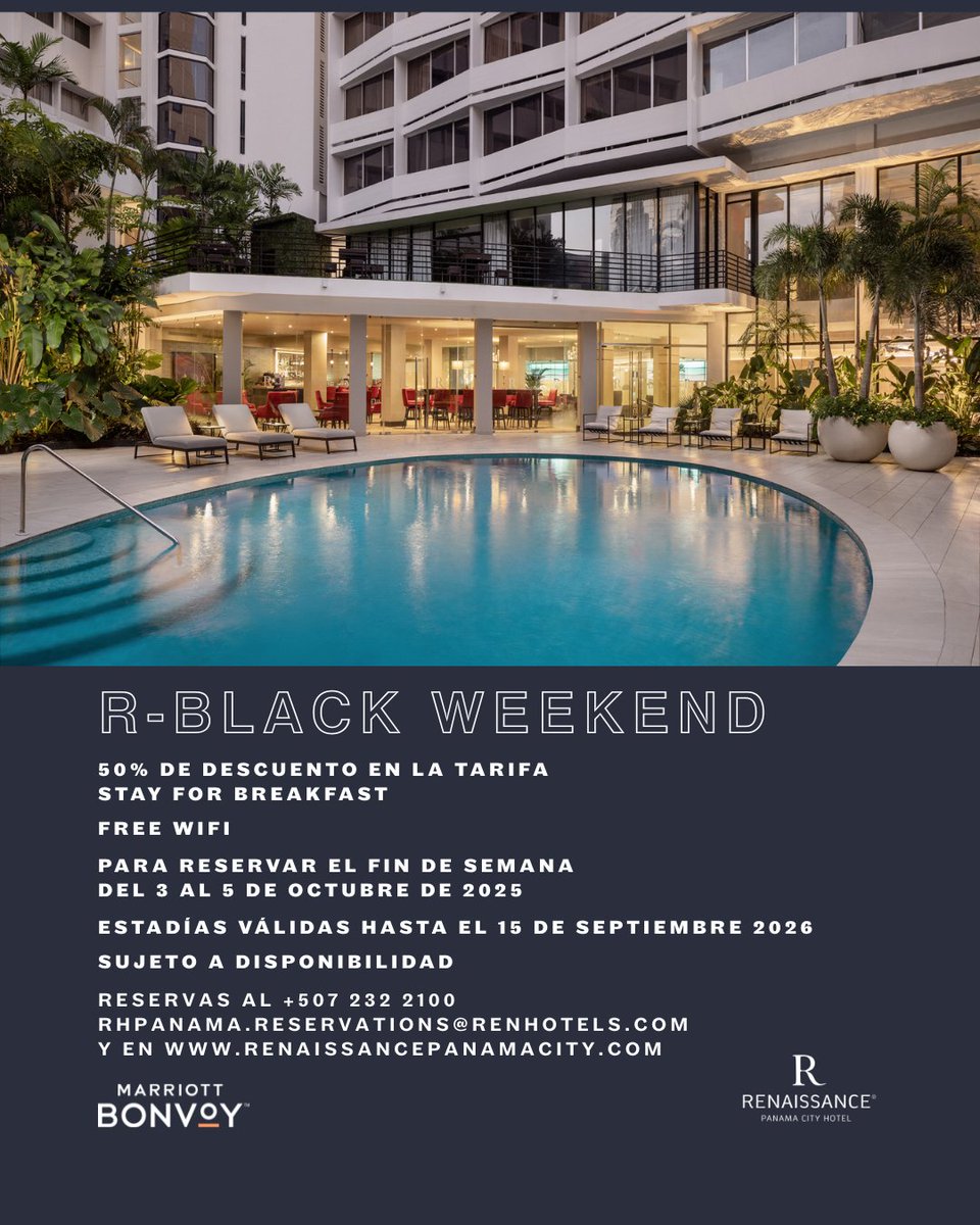 Este Black Weekend, descubre experiencias auténticas a precios inesperados. 🌟 Vive lo mejor de Renaissance Panamá con ofertas especiales solo por tiempo limitado. ¿Estás listo para explorar lo extraordinario?
#BlackWeekend #DiscoverThisWay #RenaissancePanama