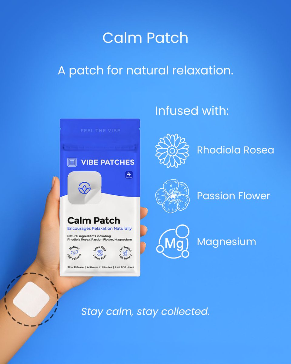 VibePatches's tweet image. ✨ Find your calm, naturally. ✨
Stressful day? Overthinking? The Calm Patch helps you slow it all down naturally.

🌿 Rhodiola → balance stress
🌸 Passion Flower → ease tension
✨ Magnesium → deep relaxation

Peel it. Stick it. Breathe.
#CalmPatch #VibePatches #FeelTheVibe