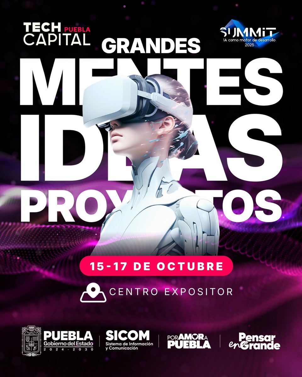 SICOMPue's tweet image. 🌐 Súmate al evento tecnológico más grande de México: #TechCapital Puebla Summit 2025. 🤖

💻 Más de 60 speakers internacionales, networking, talleres y conferencias de IA e innovación. 👩🏽‍💻

📅 15-17 octubre | @CExpositorPue 

🔴 ¡Evento gratuito!
Registro: techcapitalpuebla.com…