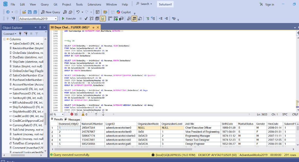 Rofeeah_Tijani's tweet image. 🚀 Day 28 of my #30DaysSQLChallenge – Analytics SQL: Time Series Analysis
Time series analysis isn’t just for data science tools like Python or R — you can do a lot directly in SQL! I’ve practiced different SQL techniques that help uncover trends and insights over time.