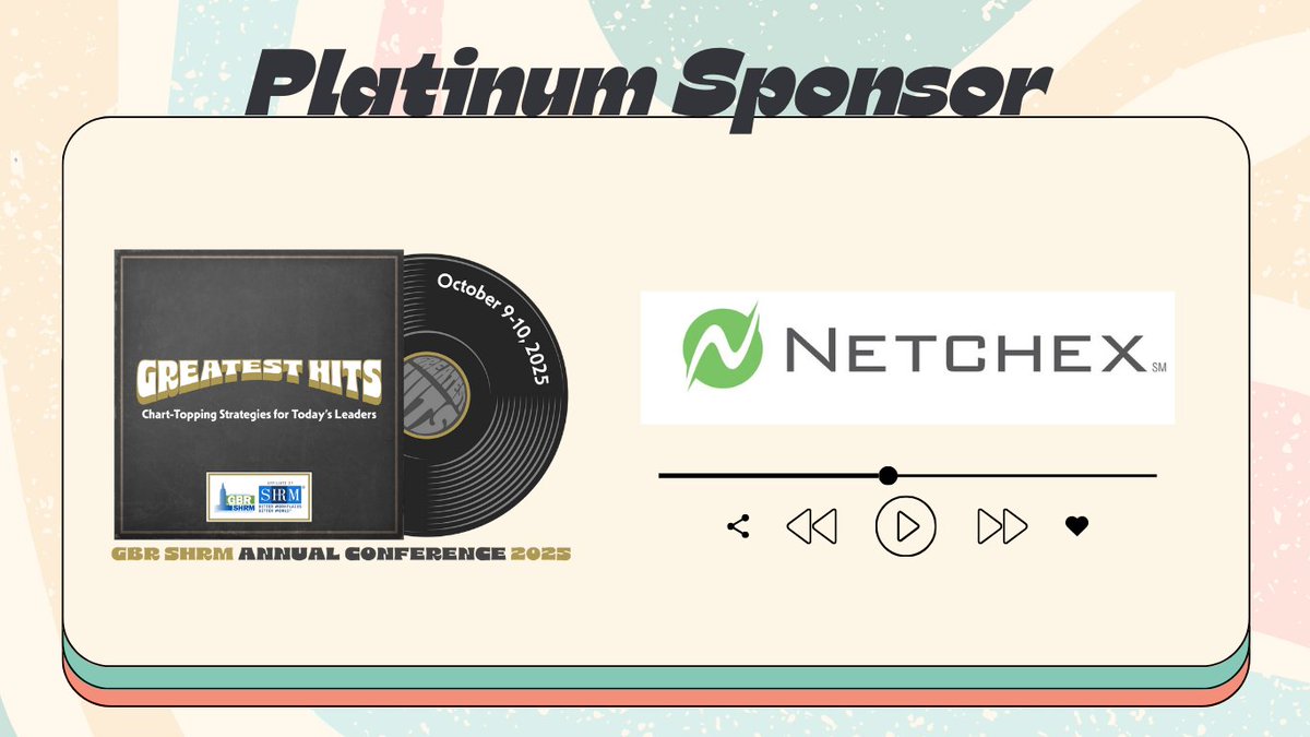 Thank you to <a href="/Netchex/">Netchex</a> for their support of our 2025 Annual Conference as a Platinum Sponsor! Find out how your organization can partner with us: gbrshrm.wildapricot.org/event-6190831. #GreatestHits2025 #HRProfessionals #SHRM