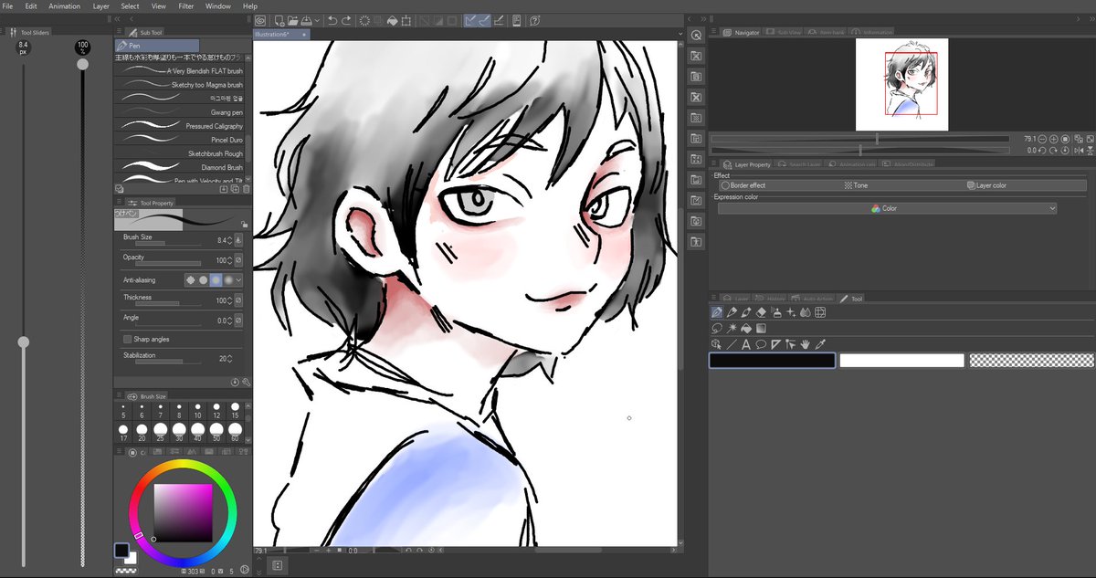 Rllouz's tweet photo. tryna figure out my art style on CSP.. brushes ain’t helping tho T-T https://t.co/jhVnbzgqal