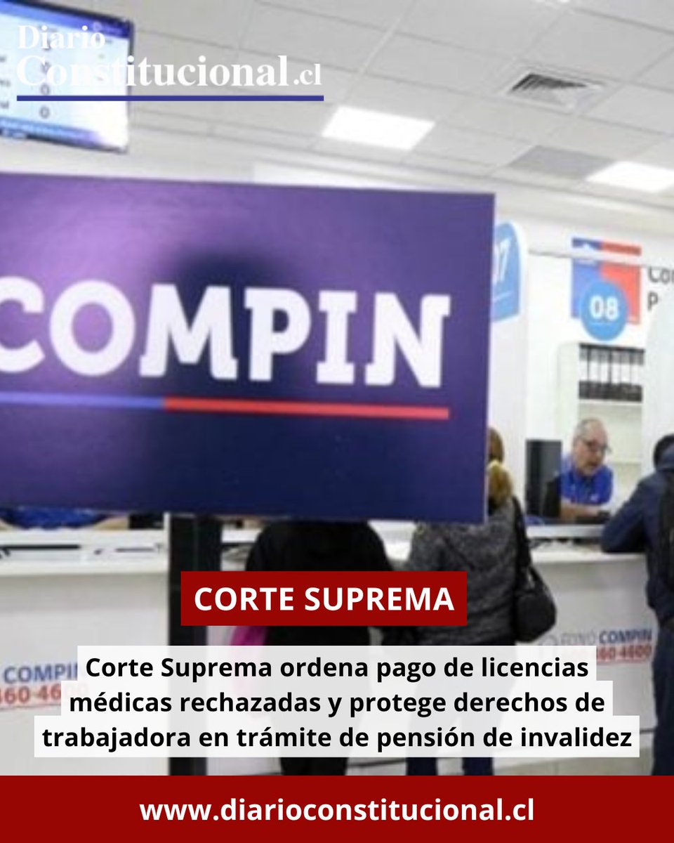 ⚖️ La Corte Suprema ordena pagar licencias médicas rechazadas y resguarda derechos de una trabajadora en trámite de pensión de invalidez.
¿Avance en la protección al derecho a la salud?
diarioconstitucional.cl/2025/10/02/cor…
#DerechoALaSalud #CorteSuprema #Chile