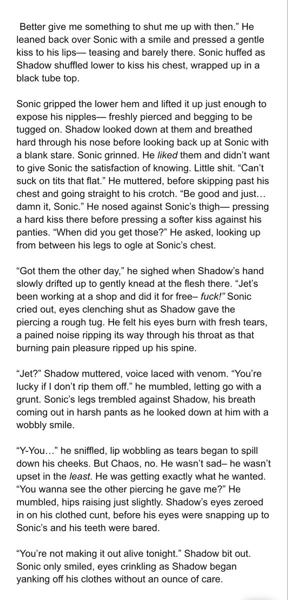 sonradow's tweet photo. Did I ever post this?
Kinda nsfw #sonadow where shadow is a douchebag bf and sonic kind of likes to be abused and feminized https://t.co/u2zVAVqyVd