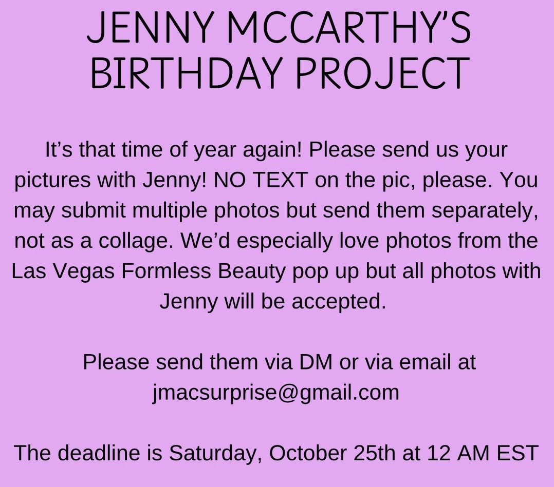 🎙️ Hello again 👋🏼
It’s that time of year again!  We are super excited for this year’s birthday surprise &amp; we are keeping it simple.  All we need are your pics with Jenny.  All the deets are here &amp; deadline is October 25th. Any questions don’t hesitate to ask 🫶🏼