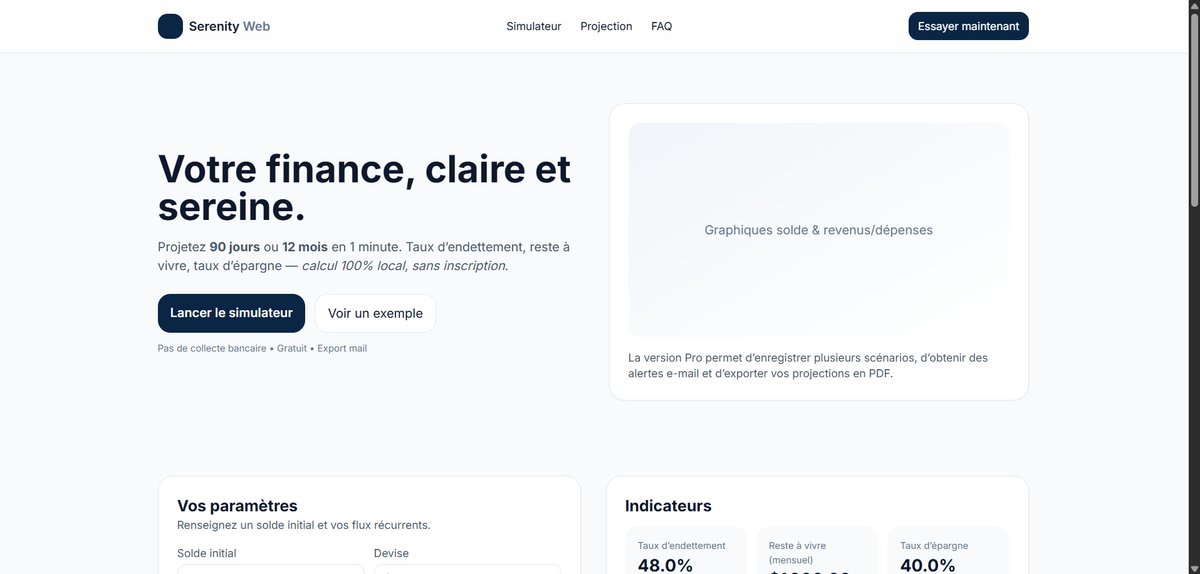 BuildToSolve's tweet image. 🎯 Objectif : valider une idée.
J’ai codé un MVP : Serenity Web.
→ Cashflow 90j / 12m
→ Taux d’endettement
→ Reste à vivre
Gratuit, sans compte.
👉 Testez serenity-web.onrender.com et dites-moi :
Vous l’utiliseriez ?
Qu’est-ce qu’il manque ?
#MVP #BuildInPublic