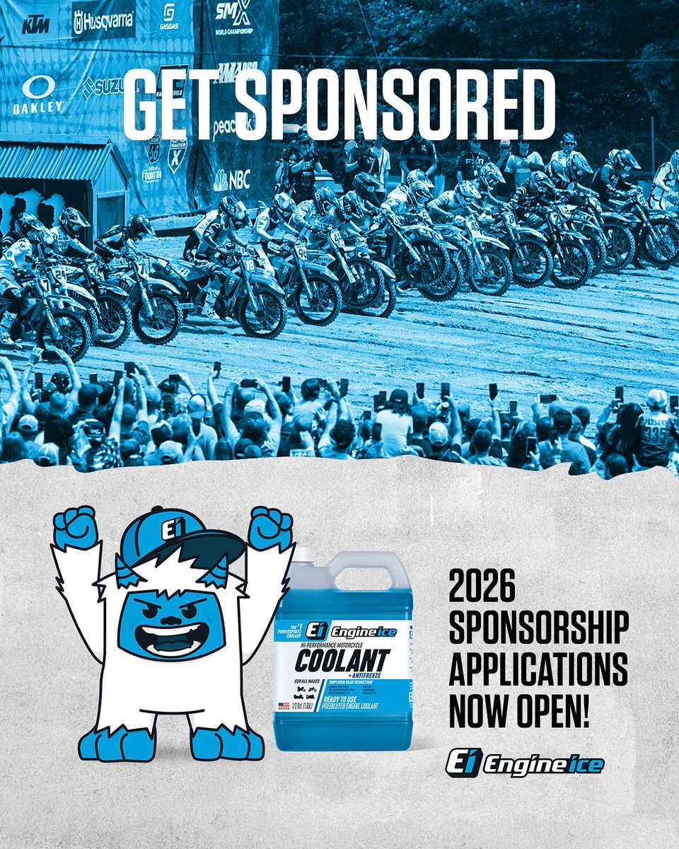 Engine Ice Hi-Performance Coolant, the powersports industry’s leading choice for superior engine cooling and reliability, is proud to announce the opening of its 2026 sponsorship program.

Head over to the links in our IG bio to apply! 

#EngineIce #EngineIceFam #CoolAf