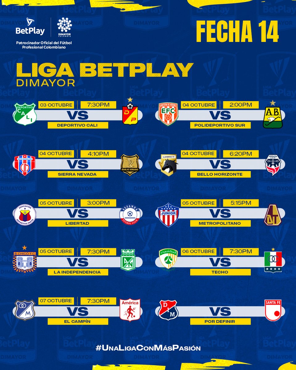 LigaBetPlayD's tweet image. Se viene una nueva fecha de #UnaLigaConMásPasión y promete con partidazos en Cali, Barranquilla y Bogotá. 🔥

#LigaBetPlayDimayor #fpc #futbolcolombiano