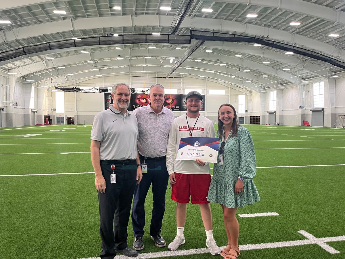 Our September high school coach of the month goes to <a href="/CoachMiller_FB/">Ben Miller</a>!!  He’s just getting started on his coaching journey is already making a big impact! We appreciate you and all you do for your athletes <a href="/LakeHighlandsHS/">Lake Highlands High School</a>!