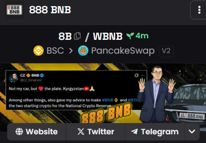 888BNBCoin's tweet photo. DexScreener Socials UPDATED #8B 💹☝️

https://t.co/EEfEqBXPfM

#BNB #BNBChain https://t.co/1RFtJNNRft