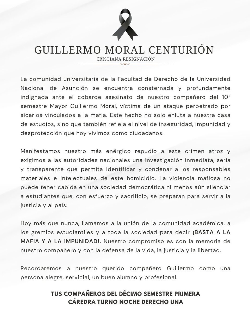 PerlaSilguero's tweet photo. Fuerte comunicado de los compañeros de Guillermo Moral 

“Hoy lastimosamente somos testigos de la ineficacia del Gobierno Paraguayo, que se lleva vidas inocentes que verdaderamente trabajan por un país sin corrupción y con mayor seguridad” https://t.co/iDVHsIueOV