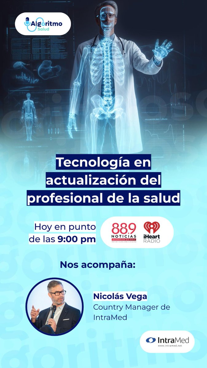 🚀 La tecnología está transformando la forma en que los profesionales de la salud se actualizan, aprenden y conectan con sus pacientes.

Hoy en <a href="/AlgoritmoSalud/">Algoritmo Salud</a> platicaremos sobre este tema con Nicolás Vega, Country Manager de <a href="/IntraMedNet/">IntraMed</a>, una de las plataformas más influyentes