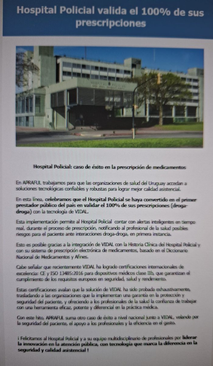 Felicitaciones al Dpto. De Farmacia y Dpto. De Informática del Hospital Policial y a la Subdireccion Nacional por este logro!!! <a href="/Minterioruy/">Ministerio del Interior</a> <a href="/Veroperezpap/">Dra. Verónica Pérez Papadópulos</a> <a href="/GValverdeGomez/">Gabriela Valverde Gómez</a> <a href="/CNegro7/">Carlos Negro</a>
