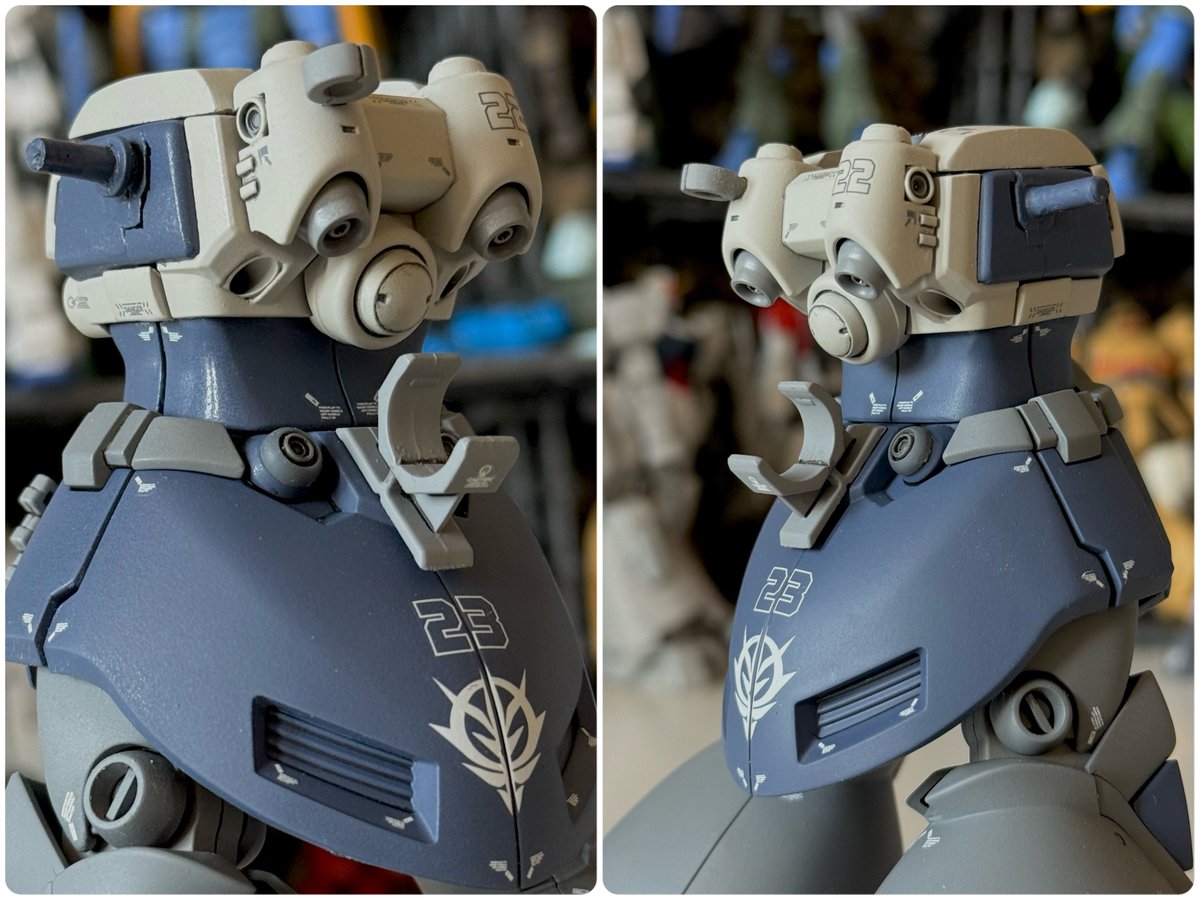 #リックドムツヴァイ
リックドムⅡ、プロペラントタンク・・・忘れてたわけじゃない、忘れてなんかいない😭
今回は後ろ腰にバズを付けるので初めからオミットするつもりだったんです😭
わざとです、わざと😭

・・・ただ・・・プロタン用の・・・接続穴を・・・塞ぐの忘れてました😭😭😭