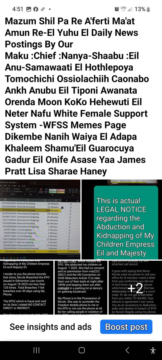 This is actual LEGAL NOTICE  regarding the Abduction and Kidnapping of My Children Empress Eil and Majesty Eil.I tender to you the phone records that show, Nicole Breached the EPO issued in Edmonton Law courts on August 18 2025 not less than 135 times. Total Breaches 1164. <a href="/ABC/">ABC News</a>