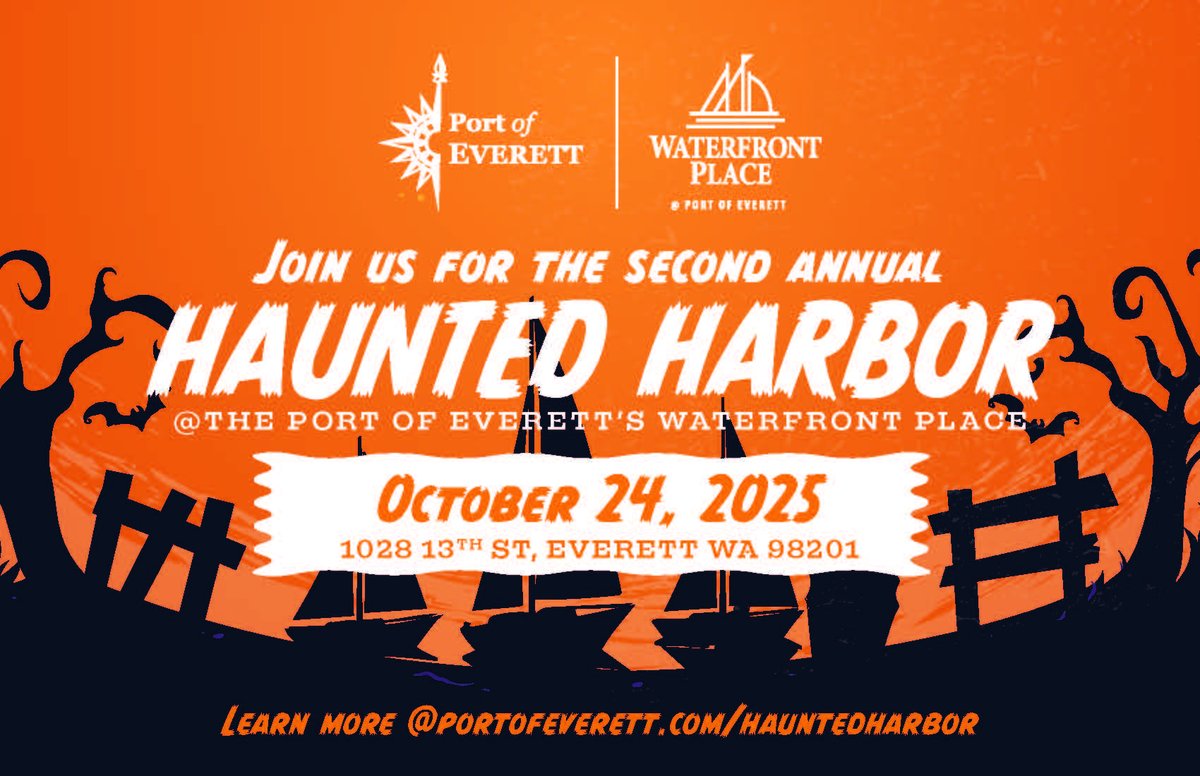 The Port of Everett is excited to announce the return of popular fall activations at the waterfront: Haunted Harbor on Oct. 24, and Yachtober Fest Drink Bingo taking place thru Oct. 31 at participating Waterfront Place restaurants, and more. Details @ portofeverett.com/hauntedharbor