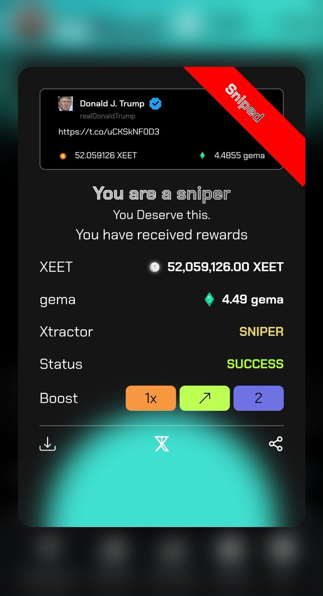 a sniper just xtracted 52 XEET and 4.49 gema from <a href="/elonmusk/">Elon Musk</a>'s Post.

Join the arme @ xarmebot and mine valuable social resources from X posts.

XEET&amp;gema