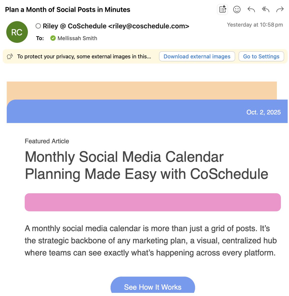 This just came in my inbox. With platforms like <a href="/roboticmarketer/">Robotic Marketer | Marketing Strategy Platform</a> writing and posting your social media content aligned to other marketing activities - and providing reporting analysis - has emails like this from <a href="/CoSchedule/">CoSchedule</a> become "old"?

What about <a href="/hootsuite/">Hootsuite 🦉</a> - are these