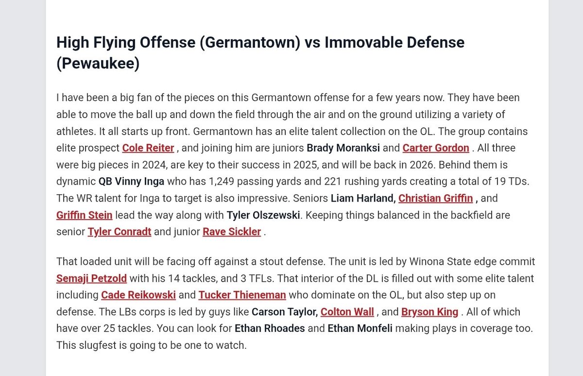 Thank you <a href="/MJ_NFLDraft/">Mark Johnson</a> and <a href="/PrepRedzoneWI/">Prep Redzone Wisconsin</a> for the write up about tomorrow's Greater Metro/Classic 8 conference crossover game against Pewaukee. Go Warhawks! 
💙🏈💛
prepredzone.com/2025/10/game-d…