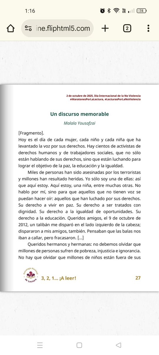 CBTPURISIMA's tweet photo. BT011 CBT No. 2 Mario Moreno Reyes, Ixtlahuaca Participando en el día internacional de la no violencia, con la lectura Un discurso memorable de Malala Yousafzai
#MaratonesPorLaLectura  #LecturasPorLaNoViolencia
@SEP_mx https://t.co/PZyA7Mbd8m