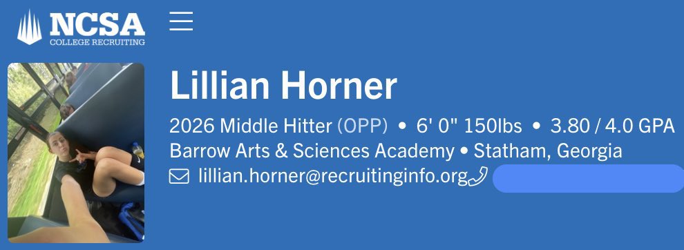 NCSACoachHolt's tweet image. 🚨 LILLIAN HORNER
🎓 Class of 2026
🏐 6’0” | Middle Hitter
🙌🏻 9’8” App. | 9’2” Blk.
📚 3.80 GPA
📍 Barrow Arts &amp;amp; Sciences Acad. | GA
🔗 NCSA Profile: tinyurl.com/NCSA-LHorner
📣 DM for more info!: @NCSACoachHolt
#uncommitted #ncsavolleyball #recruiting @NCSA_Volleyball