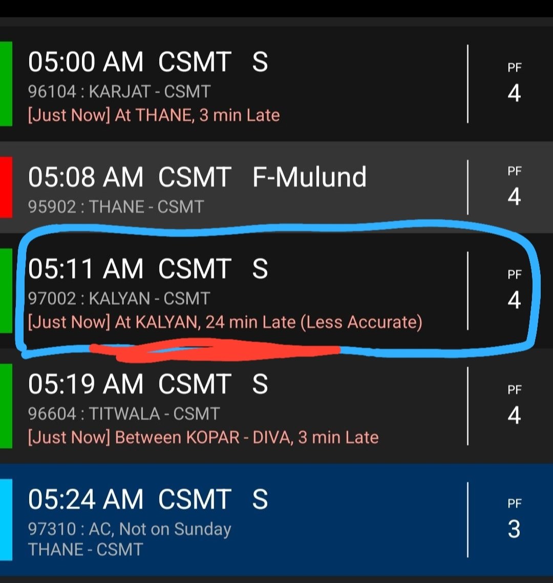 laxman_jethwa's tweet photo. @RailMinIndia @AshwiniVaishnaw @Central_Railway The morning train from Kalyan (4:39 am) towards CSMT always comess late around 35-40 min delay Kindly ensure it runs on time or revise the official schedule. Please take necessary action. https://t.co/yH2k9oKzJo